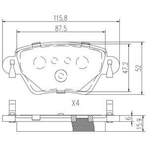 Bromsbeläggsats, Bakaxel, ford,ford usa, 1121895, 1129885, 1129985, 1130120, 1152316, 1204845, 1204850, 1207104, 1219892, 12198