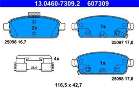 Bromsbeläggsats, Bakaxel, opel astra j gtc, zafira tourer c, zafira tourer c van, vauxhall zafira mk iii, 13417473, 13473429, 1