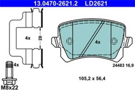 Bromsbeläggsats, Bakaxel, skoda,vw, 1K0 698 451 B, 1K0 698 451 E, 1K0 698 451 K, 3C0 698 451 A, 3C0 698 451 C, JZW 698 451 M