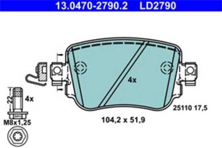 Bromsbeläggsats, Bakaxel, audi,seat,skoda,vw, 2K5 698 451 A, 2Q0 698 451 A, 5Q0 698 451 B, 5Q0 698 451 F, 5Q0 698 451 L, 7N0 69