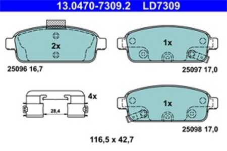 Bromsbeläggsats, Bakaxel, opel astra j gtc, zafira tourer c, zafira tourer c van, vauxhall zafira mk iii, 13417473, 13473429, 1