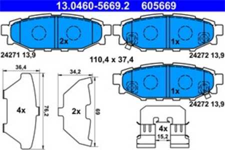 Bromsbeläggsats, Bakaxel, subaru, 26696AG010, 26696AG030, 26696AG031, 26696AG050, 26696AG051, 26696FJ000