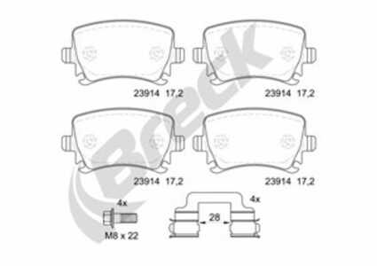 Bromsbeläggsats, Bakaxel, audi,seat,skoda,vw, 1K0698451B, 1K0698451E, 1K0698451K, 3C0698451A, 3C0698451C, JZW698451M