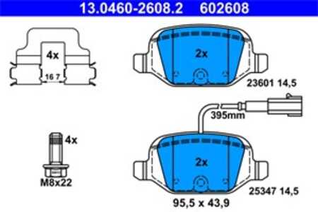 Bromsbeläggsats, Bakaxel, abarth 500 / 595 / 695, 500c / 595c / 695c, fiat 500, 500 c, 77365754, 77367241