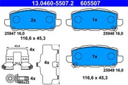 Bromsbeläggsats, Bakaxel, honda hr-v, 43022-T8M-G00, 43022-T8M-G01