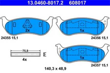 Bromsbeläggsats, Bakaxel, jeep cherokee, 0 5083 882AC, 0 5083 882AE, 0 5083 882AF, 0 5179 242AA, 5083 882AC, 5083 882AE, 5083 8