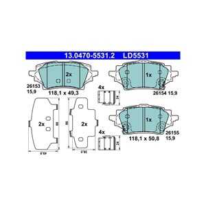 Bromsbeläggsats, Bakaxel, toyota c-hr, corolla halvkombi, corolla kombi, corolla sedan, 04466-02400, 04466-F4010