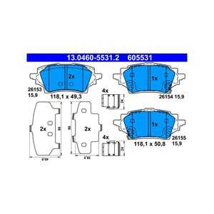 Bromsbeläggsats, Bakaxel, toyota c-hr, corolla halvkombi, corolla kombi, corolla sedan, 04466-02400, 04466-F4010