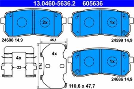 Bromsbeläggsats, Bakaxel, hyundai h-1 cargo, h-1 travel, ix55, kia sorento iii, 58302-3JA50, 58302-4HA50, 58302-C5A70