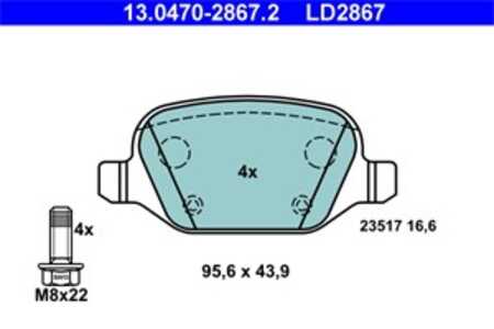 Bromsbeläggsats, Bakaxel, alfa romeo 147, 156, 156 sportwagon, gt, fiat linea, lancia lybra, lybra sw, 77362275, 77362276, 7736