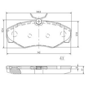 Bromsbeläggsats, Framaxel, nissan,opel,renault,vauxhall, 16 05 198, 4106000QAE, 4414021, 4414519, 6025371279, 6025371662, 77 01