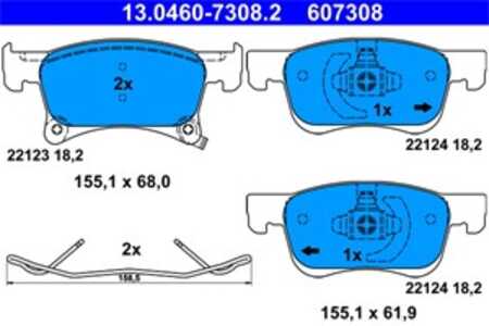 Bromsbeläggsats, Framaxel, opel adam, corsa e, corsa e skåp/halvkombi, vauxhall adam, corsavan mk iv, 16 05 281, 39122150, 9551