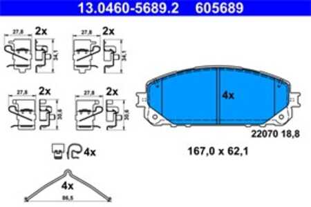 Bromsbeläggsats, Framaxel, jeep cherokee, cherokee van, 068212327AA, 068212327AB, 068212327AC, 068212327AD, 068227573AA, 068227