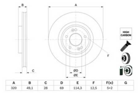 Bromsskiva, Framaxel, hyundai santa fé iii, kia sorento iii, 51712 2W000, 51712 4Z000, 517122W000, 517124Z000