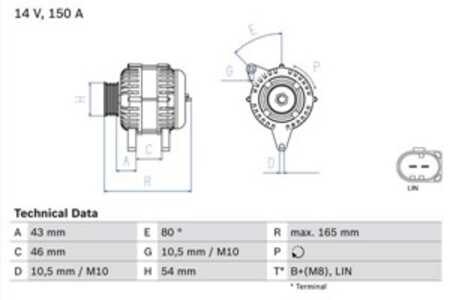 Generator, ford mondeo iv, mondeo sedan iv, mondeo turnier iv, mondeo van iv, volvo s80 ii, v70 iii, 1458640, 30795169, 3600079