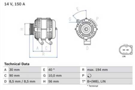 Generator, volvo c30, c70 cabriolet ii, s40 ii, v40 cross country, v40 halvkombi, v40 skåp/halvkombi, v50, 31288879, 36001497