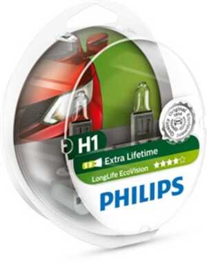 Halogenlampa PHILIPS LongLife EcoVision H1 P14,5s, passar många modeller, 000000 000268, 000000 000375, 030005050011, 07 11 9 9