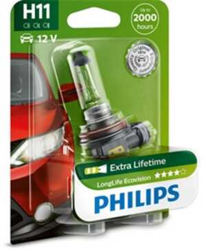 Halogenlampa PHILIPS LongLife EcoVision H11 PGJ19-2, passar många modeller, 000000 001606, 7701049263, 90981-13075, 90981-YZZDD