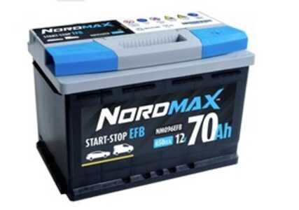 Startbatteri. Nordmax EFB   12V 70Ah 650A, passar många modeller, 000915105EC, 000915105FC, 1201048, 1620012580, 2441000Q2J, 24