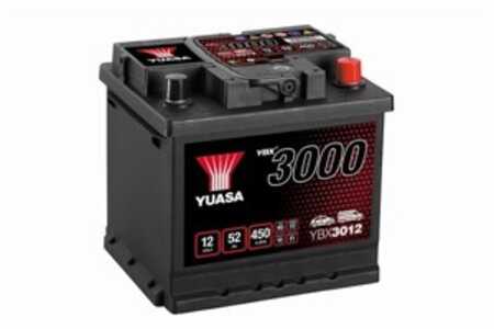 StartBatteri Yuasa YBX3012 12V 52Ah 450A, passar många modeller, 000915105AB, 000915105DB, 11807951, 1201210, 13165236, 1339001