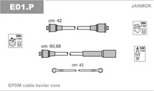 Tändkabelsats, fiat 126, 500, 500 kombi, 4380722, 4830772, 5888330