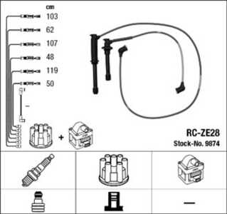 Tändkabelsats, ford usa probe ii, mazda 626 hatchback iv, mx-3, mx-6, xedos 6, xedos 9, 0000-18-128A, ZE2818140