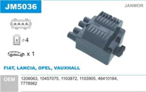 Tändspole, fiat,lancia,opel,vauxhall, 10457075, 1103872, 1103905, 1208063, 46410164, 7778982