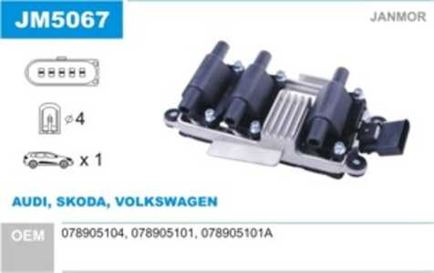 Tändspole, audi,skoda,vw, 078905101, 078905101A, 078905104