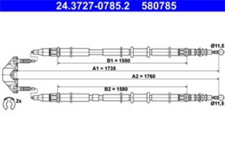 Vajer, parkeringsbroms, Bak, opel astra h kombi, astra h kombi classic, astra h skåp / kombi, vauxhall astra mk v, astravan mk 