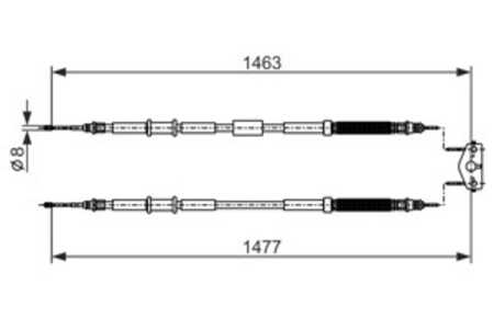 Vajer, parkeringsbroms, Mitt, opel corsa d, corsa d skåp/halvkombi, 13255757, 13355089, 5 22 044, 522060, 522082