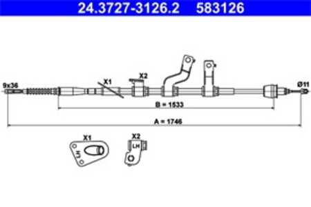 Vajer, parkeringsbroms, Vänster bak, hyundai i30, i30 coupé, i30 hatchback van, i30 kombi, i30 kombi van, 59760-A6300